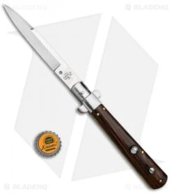 AGA Campolin 11" Frosolone Bayonet Stiletto Automatic Knife Cocobolo (5" Satin) -SOG Store AGA Frosolone Cocobolo Nickel 11in Bayo BP 29292 jr bottlecap