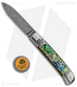 AKC Classic 8" Lever Lock Automatic Italian Knife Abalone (3.2" Damascus) -SOG Store AKC Classic 8in LL Abalone Damascus Flat BP 30459 jr bottlecap