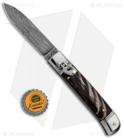AKC Classic 8" Lever Lock Automatic Italian Knife Dark Horn (3.2" Damascus) 7 AKC Classic 8" Lever Lock Automatic Italian Knife Dark Horn (3.2" Damascus) -SOG Store AKC Classic 8in LL Dark Horn Damascus Flat BP 30457 jr bottlecap
