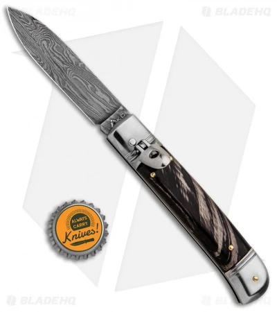 AKC Classic 8" Lever Lock Automatic Italian Knife Dark Horn (3.2" Damascus) 4 AKC Classic 8" Lever Lock Automatic Italian Knife Dark Horn (3.2" Damascus) - Image 4
