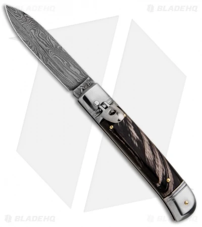 AKC Classic 8" Lever Lock Automatic Italian Knife Dark Horn (3.2" Damascus) 1 AKC Classic 8" Lever Lock Automatic Italian Knife Dark Horn (3.2" Damascus)
