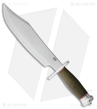 Bark River Shining Mountain Bowie Fixed Blade Knife Green Micarta (10.5" Satin) 1 Bark River Shining Mountain Bowie Fixed Blade Knife Green Micarta (10.5" Satin)