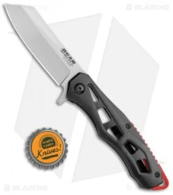 Bear Edge 122 Flipper Frame Lock Knife Black Stainless Steel (3" Bead Blast) -SOG Store Bear Edge 122 Flipper FL Black SS BB 61123 BHQ 110662 jr bottlecap
