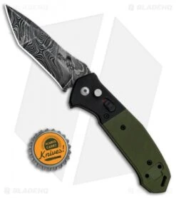 Bear OPS Mini Bold Action V Tanto Auto Knife Black/Green G-10 (3.25" Damascus) -SOG Store Bear OPS Mini Bold Action V Tanto Auto Black Green G 10 Damascus AC 500 B4 LD BHQ 83232 jr bottlecap
