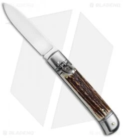 SKM Classic 8" Lever Lock Automatic Italian Knife Stag (3.2" Polish Flat)