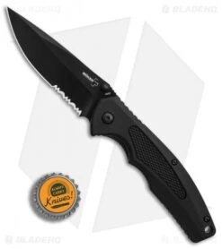 Boker Plus Gemini NGA Spring Assisted Knife Black Polymer (3.18" Black Serr) -SOG Store Boker Plus Gemini NGA Black black serr BHQ 80765 er bottlecap
