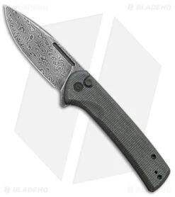 CIVIVI Conspirator Button Lock Knife Dark Green Micarta (3.5" Damascus)