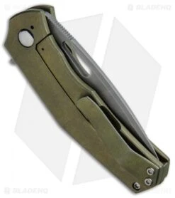 Doc Shiffer Bulletproof V2 Frame Lock Knife Green Ti Grooves (3" Stonewash) -SOG Store Doc Shiffer Bulletproof V2 Green Ti Grooves SW BHQ 52086 jr side