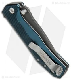 Gerber Index Liner Lock Knife Blue Aluminum (3.3" Gray) 30-001356 -SOG Store Gerber Index LL Blue Alum 30 001356 BHQ 67400 jr side