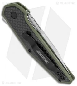 Kershaw Anso Fraxion Liner Lock Knife CF/OD Green G-10 (2.75" Satin) 1160OL -SOG Store Kershaw Anso Fraxion LL CF Green G 10 1160OL BHQ 79686 jr side