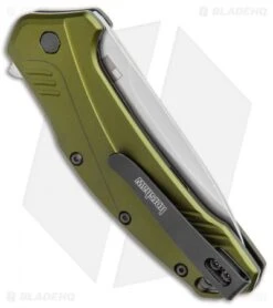 Kershaw Link 20CV Drop Point Knife Olive Al (3.25" Stonewash) 1776OLSW -SOG Store Kershaw Link DP Olive Aluminum SW 1776OLSW BHQ 105987 jr side 2