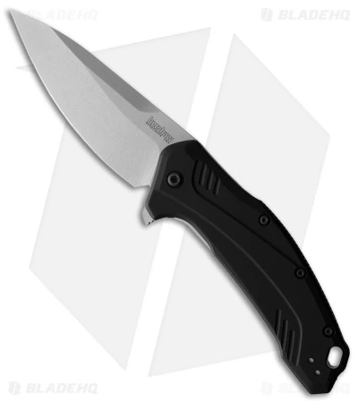 Kershaw Link Drop Point Flipper Knife Black Aluminum (3.25" Stonewash 20CV) 1 Kershaw Link Drop Point Flipper Knife Black Aluminum (3.25" Stonewash 20CV)
