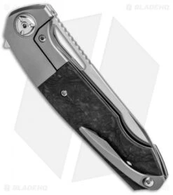 Liong Mah Design Eraser Frame Lock Flipper Marble CF Titanium (4" Satin M390) -SOG Store Liong Mah Design Eraser FL Flipper Marble CF Ti Satin BHQ 88663 jr side
