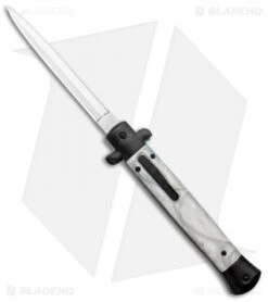 Mago White Marble Italian Stiletto OTF Auto Dagger (4.75" Satin)