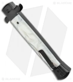 Mago White Marble Italian Stiletto OTF Auto Dagger (4.75" Satin) -SOG Store Mago 11in White Marble Italian Stiletto OTF Auto Black Bolsters Satin Dagger GX 37601 jr side