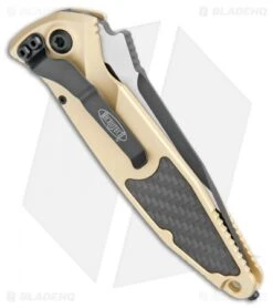 Microtech Socom Elite S/E Automatic Knife Gold/CF (4" Two-Tone) 160A-1CGCFI -SOG Store Microtech Socom Elite SE Auto Gold CF TT 160A 1CGCFI BHQ 108656 jr side