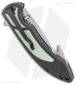 Old Timer Trail Boss Gut Hook Liner Lock Knife Black/Green Polymer (3.5" Satin) 6 Old Timer Trail Boss Gut Hook Liner Lock Knife Black/Green Polymer (3.5" Satin) -SOG Store Old Timer Trail Boss Gut Hook Folder Black Jade Satin BHQ 125155 jr side
