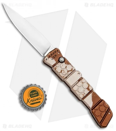 Piranha 21 Tactical Automatic Knife Tan Camo (3.375" Mirror) P-21C 4 Piranha 21 Tactical Automatic Knife Tan Camo (3.375" Mirror) P-21C - Image 4