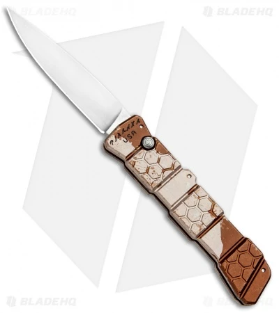 Piranha 21 Tactical Automatic Knife Tan Camo (3.375" Mirror) P-21C 1 Piranha 21 Tactical Automatic Knife Tan Camo (3.375" Mirror) P-21C