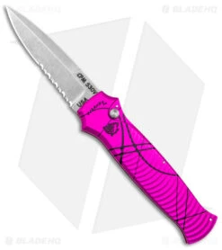Piranha Bodyguard Automatic Knife Pink Aluminum (3.3" Serr Stonewash)