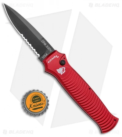 Piranha Bodyguard Automatic Knife Red Tactical (3.3" Black Serr) 4 Piranha Bodyguard Automatic Knife Red Tactical (3.3" Black Serr) - Image 4