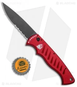 Piranha P1 Pocket Automatic Knife Red Tactical (3.2" Black Serr) -SOG Store Piranha Pocket Auto Red Black Serr BHQ 23560 jr bottlecap