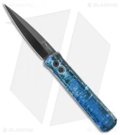 Pro-Tech Godfather Automatic Spear Point Knife Blue Ink Splatter (4" Black)