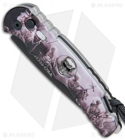 Pro-Tech TR-4 Skull Custom Automatic Knife Four Horsemen Scene (4" Black) 2 Pro-Tech TR-4 Skull Custom Automatic Knife Four Horsemen Scene (4" Black) - Image 2