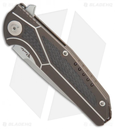 Reate Knives Reate K-4 Frame Lock Flipper Knife Bronze Ti/Carbon Fiber (3.75" Satin) 3 Reate Knives Reate K-4 Frame Lock Flipper Knife Bronze Ti/Carbon Fiber (3.75" Satin) - Image 3