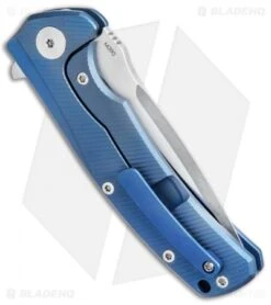 Reate Knives Mini Horizon-D Frame Lock Knife Blue Ti (3.4" Satin) -SOG Store Reate Knives Mini Horizon D Blue Satin BHQ 78519 jr side