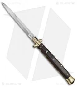 SKM 13" Italian Stiletto Automatic Knife Hardwood/Brass (5.7" Satin Bayonet)