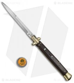 SKM 13" Italian Stiletto Automatic Knife Hardwood/Brass (5.7" Satin Bayonet) -SOG Store SKM 13in Stiletto Hardwood Brass Bayo BHQ 68487 jr bottlecap