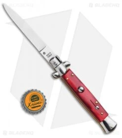 SKM 9" Italian Stiletto Automatic Dagger Knife Red Acrylic (4" Satin) 7 SKM 9" Italian Stiletto Automatic Dagger Knife Red Acrylic (4" Satin) -SOG Store SKM 9in Stiletto Auto Red Acrylic Satin Flat BHQ 92046 jr bottlecap