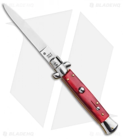 SKM 9" Italian Stiletto Automatic Dagger Knife Red Acrylic (4" Satin) 1 SKM 9" Italian Stiletto Automatic Dagger Knife Red Acrylic (4" Satin)