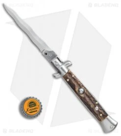 SKM AB 9" Italian Stiletto Kris Automatic Knife Stag (3.8" Satin) -SOG Store SKM AB 9 itilian stiletto bayonet sim Ivory satin BHQ 74900 er bottlecap