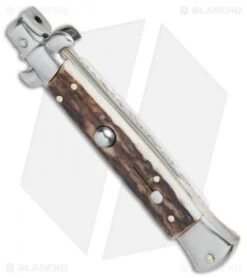 SKM AB 9" Italian Stiletto Kris Automatic Knife Stag (3.8" Satin) -SOG Store SKM AB 9 itilian stiletto bayonet sim Ivory satin BHQ 74900 er spine