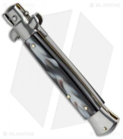 SKM AB 9" Italian Stiletto Automatic Knife Sim Dark Horn (3.8" Satin Dagger) 5 SKM AB 9" Italian Stiletto Automatic Knife Sim Dark Horn (3.8" Satin Dagger) -SOG Store SKM AB 9in Stiletto Sim Dark Horn Dagger BP 19118 jr side