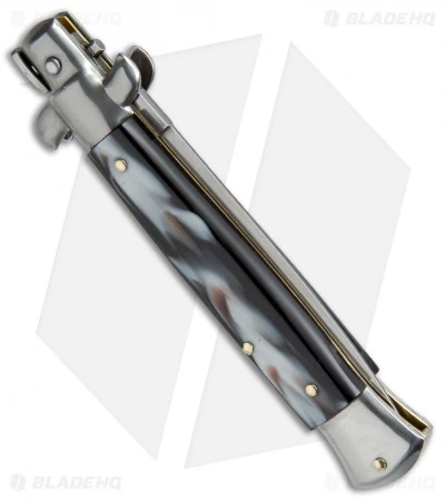 SKM AB 9" Italian Stiletto Automatic Knife Sim Dark Horn (3.8" Satin Dagger) 3 SKM AB 9" Italian Stiletto Automatic Knife Sim Dark Horn (3.8" Satin Dagger) - Image 3