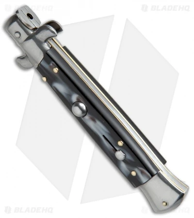 SKM AB 9" Italian Stiletto Automatic Knife Sim Dark Horn (3.8" Satin Dagger) 2 SKM AB 9" Italian Stiletto Automatic Knife Sim Dark Horn (3.8" Satin Dagger) - Image 2