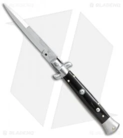 SKM AB 9" Italian Stiletto Bayo Automatic Knife Black Acrylic (3.8" Satin)