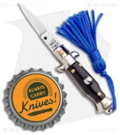 SKM Italian Stiletto Keychain Automatic Knife Black/Blue (1.125" Satin) -SOG Store SKM Italian Stiletto Keychain Auto Black Blue Satin BHQ 102944 jr bottlecap