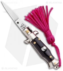 SKM Italian Stiletto Keychain Automatic Knife Black/Pink (1.125" Satin)