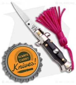 SKM Italian Stiletto Keychain Automatic Knife Black/Pink (1.125" Satin) -SOG Store SKM Italian Stiletto Keychain Auto Black Pink Satin BHQ 102936 jr bottlecap