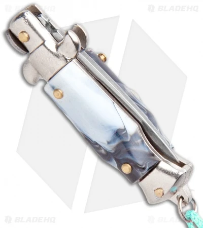 SKM Italian Stiletto Keychain Automatic Knife Marble/Teal (1.125" Satin) 3 SKM Italian Stiletto Keychain Automatic Knife Marble/Teal (1.125" Satin) - Image 3