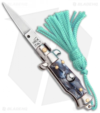 SKM Italian Stiletto Keychain Automatic Knife Marble/Teal (1.125" Satin) 1 SKM Italian Stiletto Keychain Automatic Knife Marble/Teal (1.125" Satin)