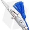 SKM Italian Stiletto Keychain Automatic Knife Silver/Blue (1.125" Satin)