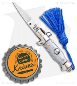SKM Italian Stiletto Keychain Automatic Knife Silver/Blue (1.125" Satin) 7 SKM Italian Stiletto Keychain Automatic Knife Silver/Blue (1.125" Satin) -SOG Store SKM Italian Stiletto Keychain Auto Silver Blue Satin BHQ 102946 jr bottlecap