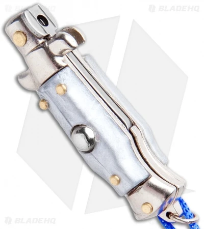 SKM Italian Stiletto Keychain Automatic Knife Silver/Blue (1.125" Satin) 2 SKM Italian Stiletto Keychain Automatic Knife Silver/Blue (1.125" Satin) - Image 2