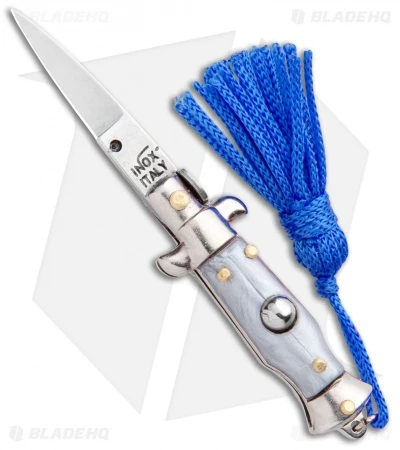 SKM Italian Stiletto Keychain Automatic Knife Silver/Blue (1.125" Satin) 1 SKM Italian Stiletto Keychain Automatic Knife Silver/Blue (1.125" Satin)