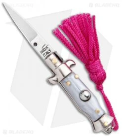 SKM Italian Stiletto Keychain Automatic Knife Silver/Pink (1.125" Satin)